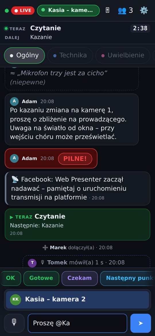 Lista podpowiedzi po wpisaniu @