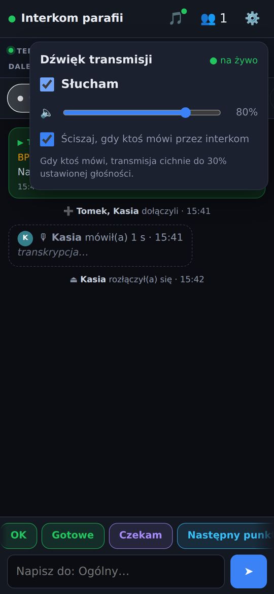 Okienko dźwięku transmisji