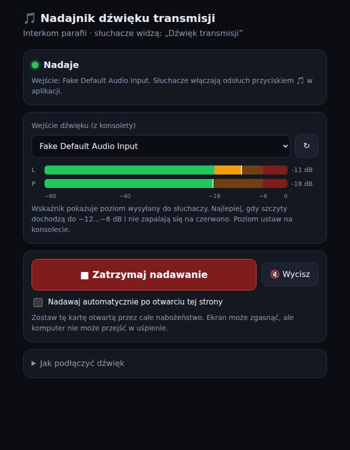 Strona nadajnika dźwięku transmisji